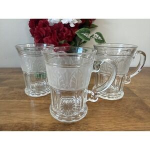 Vintage Libbey St Clair Frosted Pine Cone‎ Glass Mugs Set MCM Holiday Dining